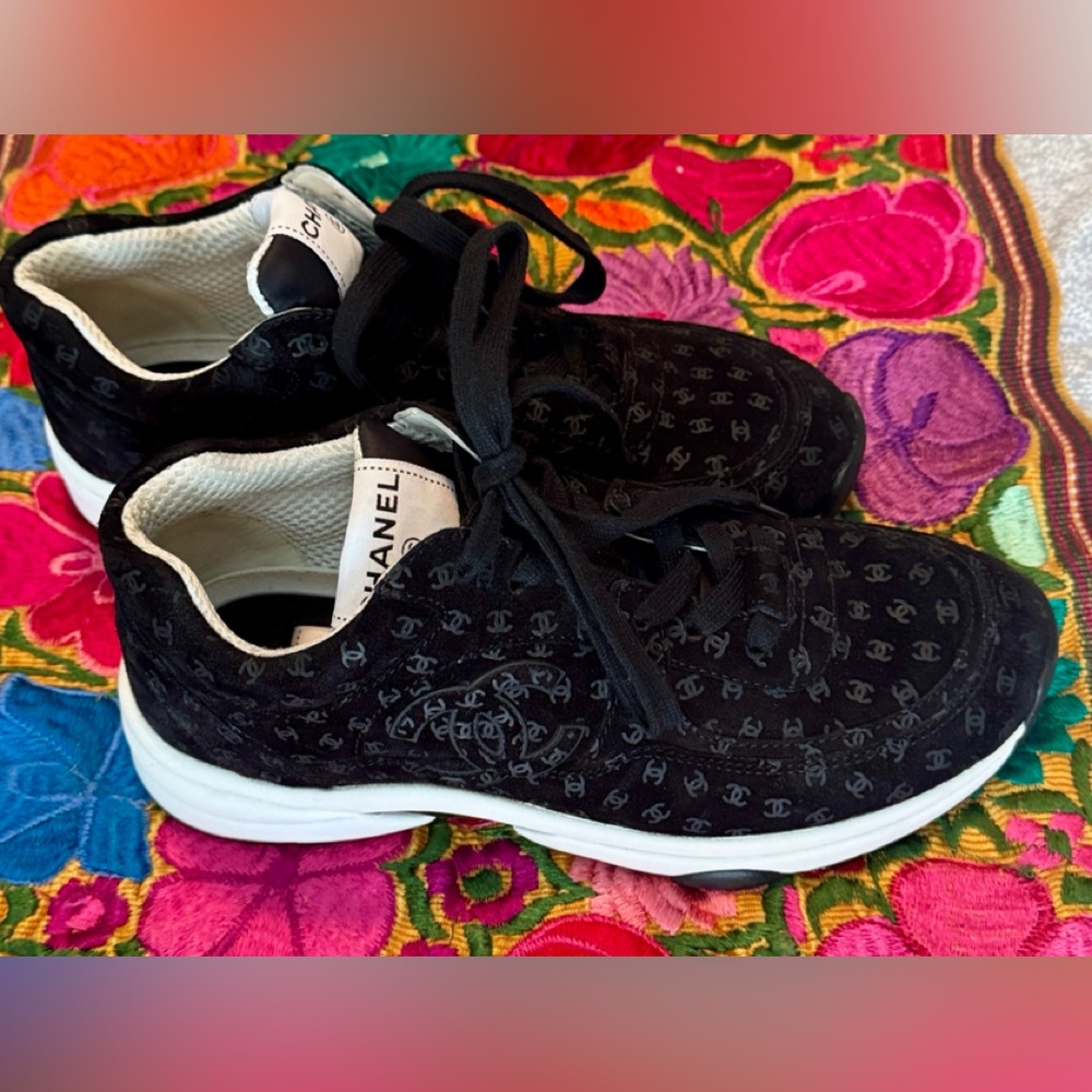 Chanel Signature Black Velvet Trainer Sneakers - Picture 7 of 10
